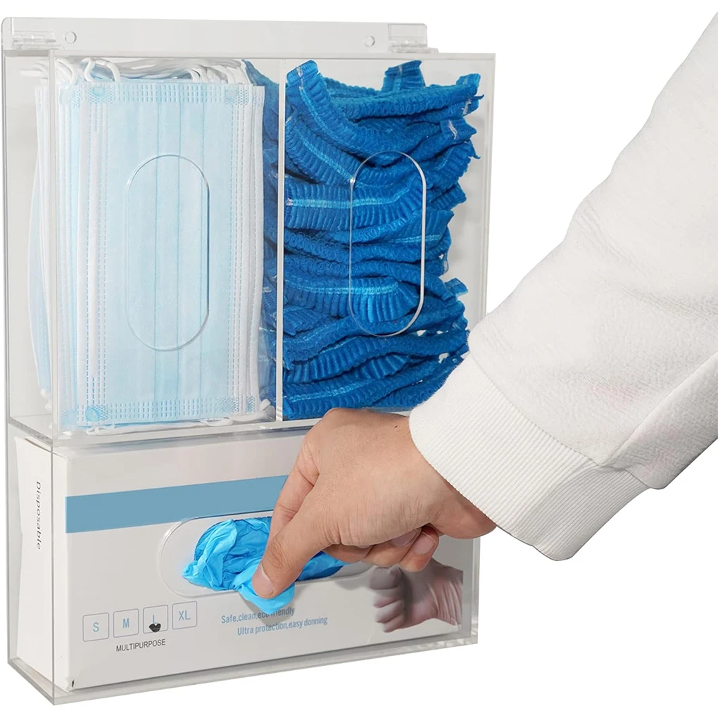 Medical Gloves - 3-Fächer Acryl-Handschuhhalter Transparente Wandmontierte Maske- und
