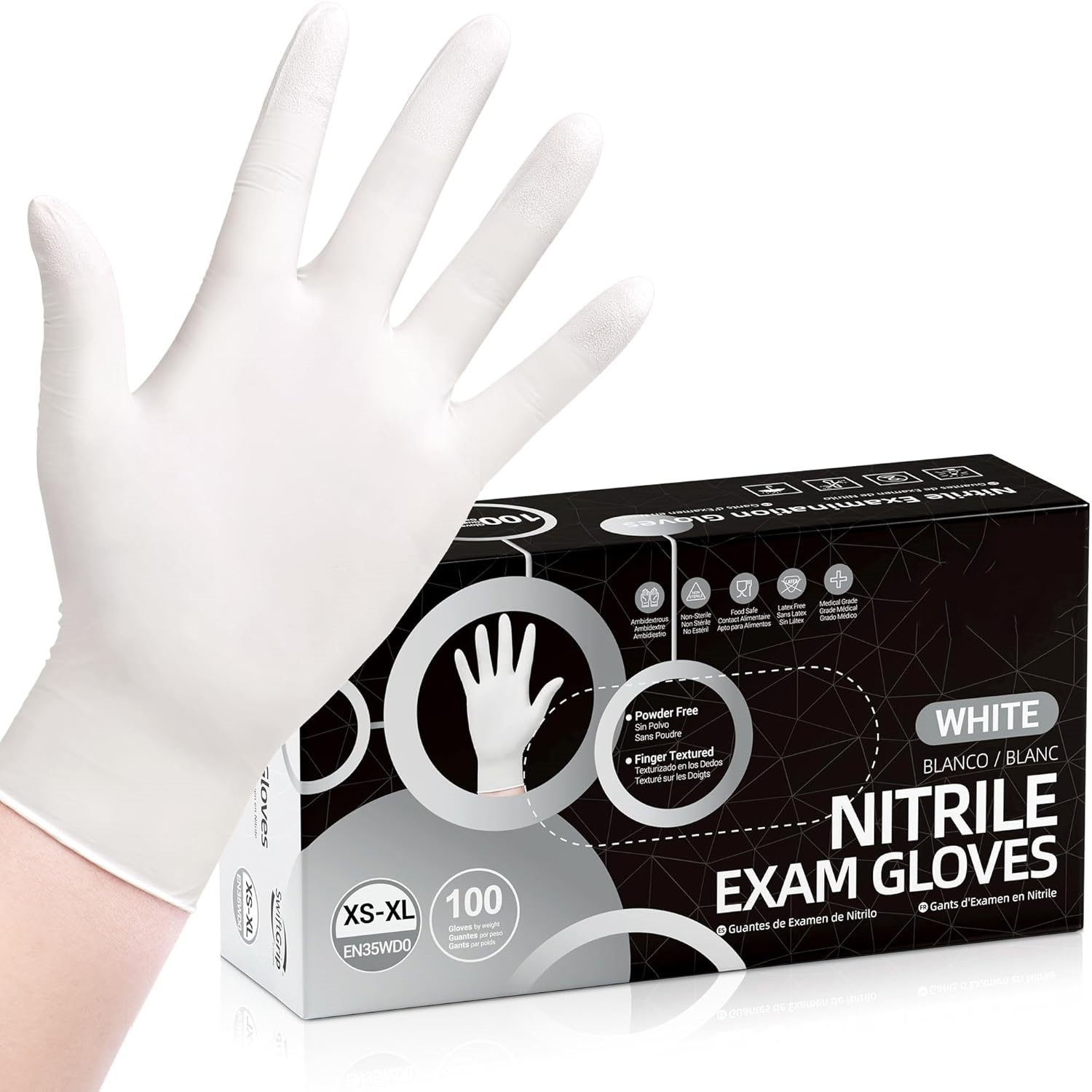 Medical Gloves - 100 Stück Einweg-Nitrilhandschuhe, Weiße Latexfreie Puderfreie