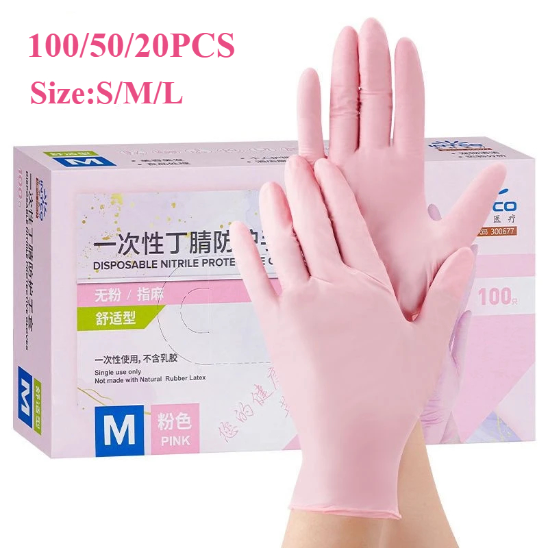 Medical Gloves - 20/50/100PCS rosa Nitrilhandschuhe Einweg-Latexhandschuhe puderfrei für
