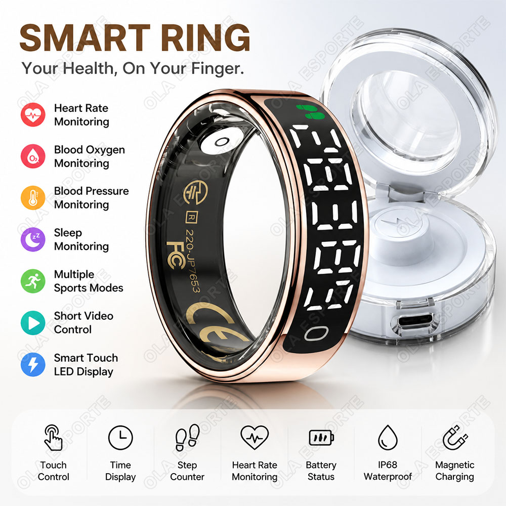 Blood Pressure Monitor - Intelligenter Ring mit Ladestation, Herzfrequenz-, Sauerstoff-